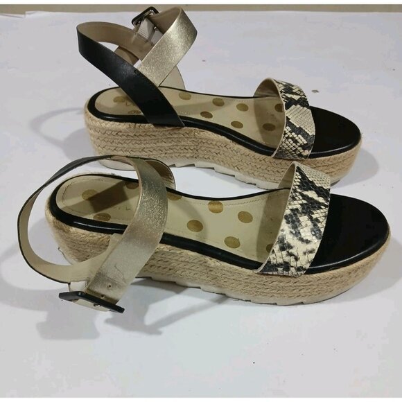 Boden Lena Sandal Size 40 8.5 Black Gold Espadrille Platform Ankle Strap - Picture 5 of 12